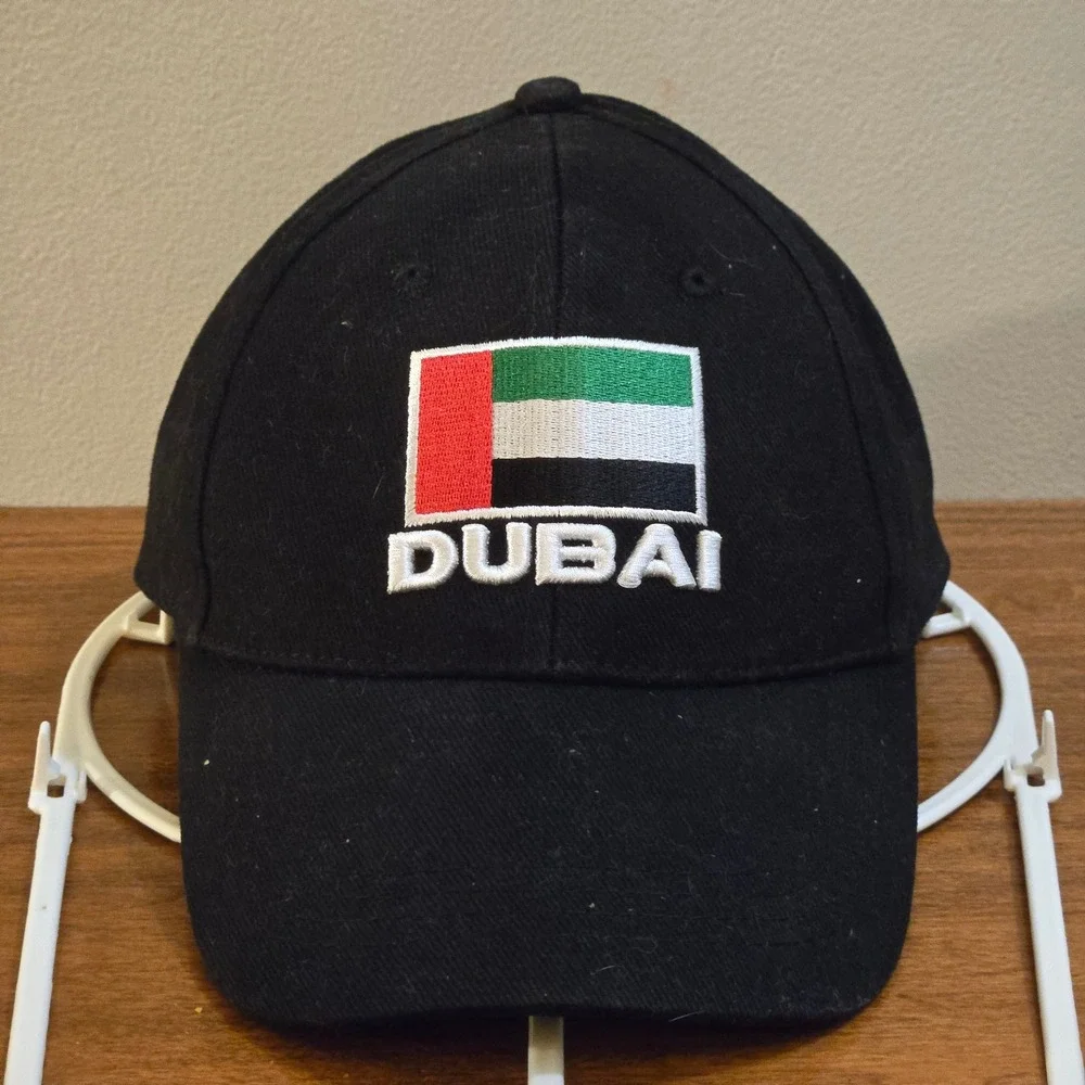 Dubai United Arab Emirates UAE Flag Embroidered Black Cotton Baseball Cap Hat